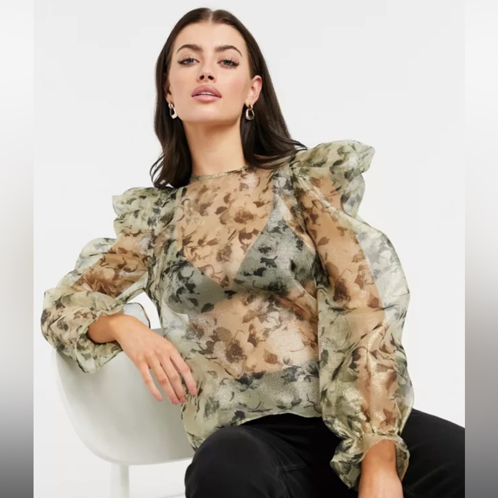 River Island via Asos Sheer Gold Blouse